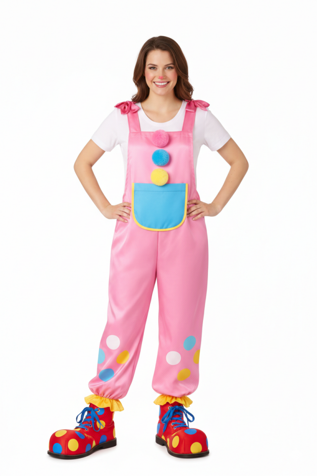 Bahçıvan Model Palyaço Kostüm, Pembe Salopet Palyaço Kostüm
