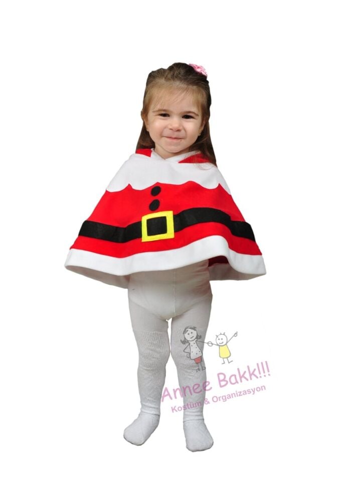 Noel Bebek Kapüşonlu Panço, Yeni Yıl Kostümleri, Yılbaşı Bebek Panço