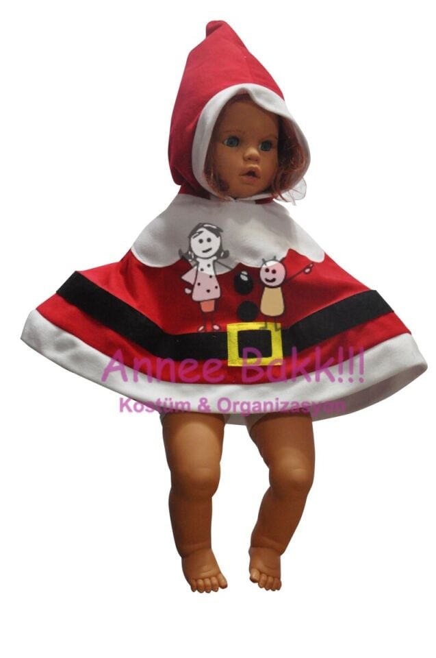 Noel Bebek Kapüşonlu Panço, Yeni Yıl Kostümleri, Yılbaşı Bebek Panço