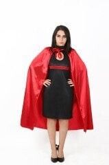 Kırmızı Renk Yakalı Saten Pelerin, Cadılar Bayramı Yetişkin Kostüm Pelerin, Halloween Aksesuarları