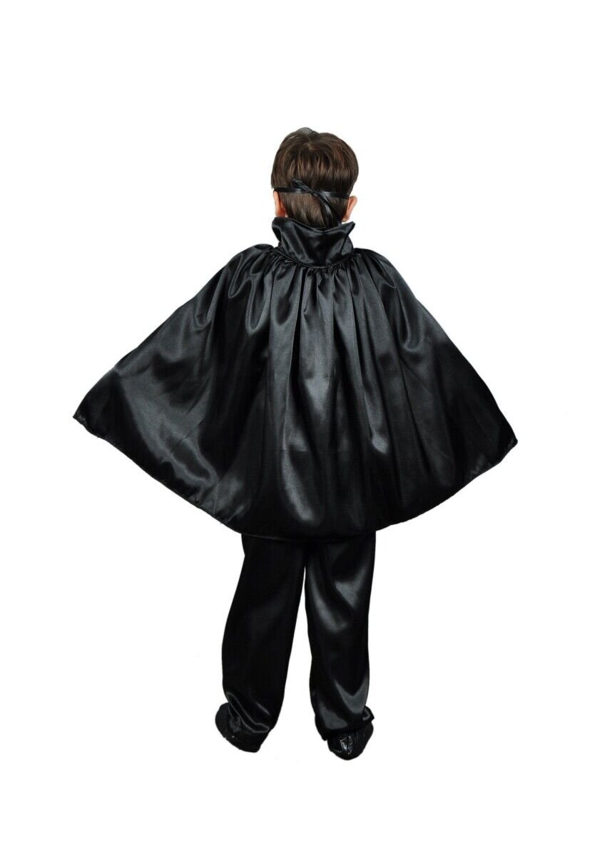 Siyah Renk Saten Kumaş Pelerin, Unisex Çocuk Pelerini, Cadılar Bayramı Aksesuarları, Hızlı Kargo