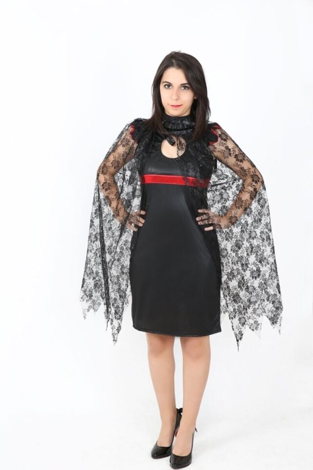 Yetişkin Kadın Vampirella Pelerini, Cadılar Bayramı Kadın Pelerini, Halloween Aksesuarları