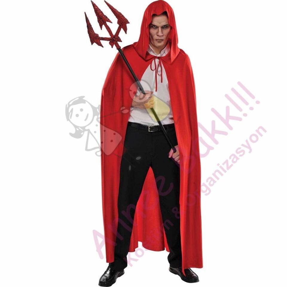 150 Cm Kapüşonlu Pelerin, Kırmızı Saten Pelerin, Cadılar Bayramı Aksesuarları