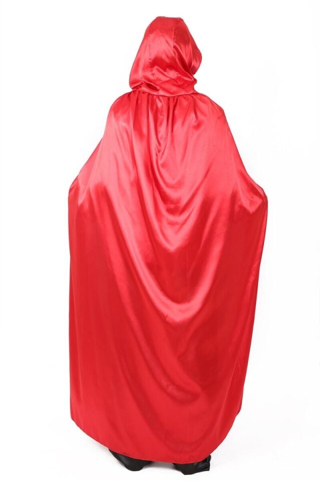 150 Cm Kapüşonlu Pelerin, Kırmızı Saten Pelerin, Cadılar Bayramı Aksesuarları