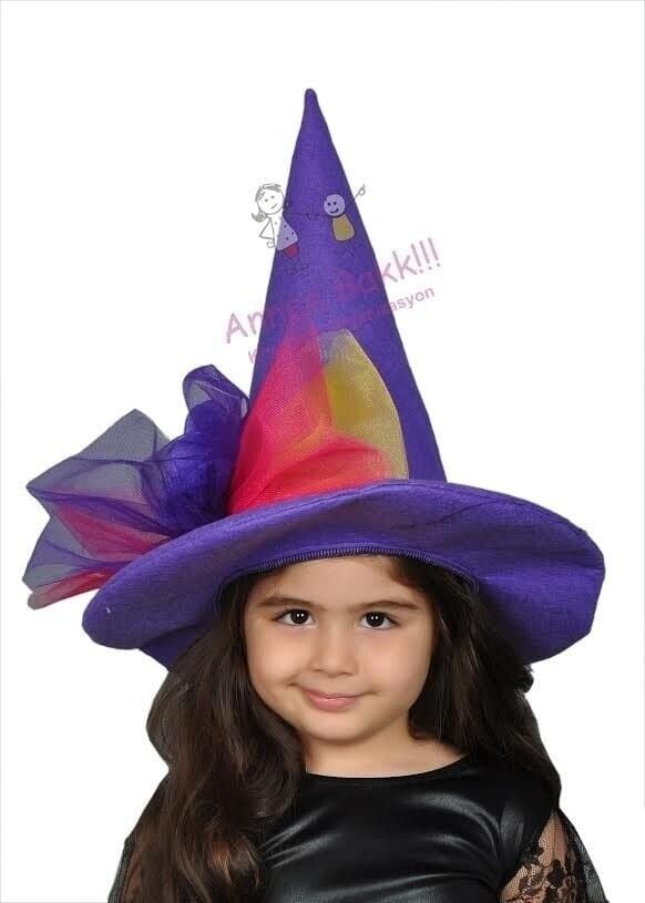 Mor Renk Süslü Cadı Şapkası, Cadılar Bayramı Şapkası, Halloween Aksesuarları, Hızlı Kargo