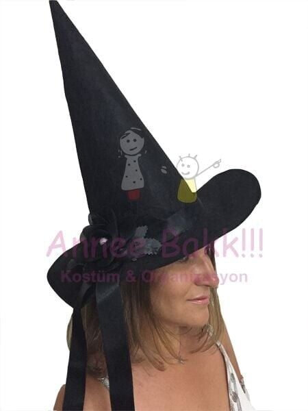 Cadı Şapkası Siyah Çiçekli