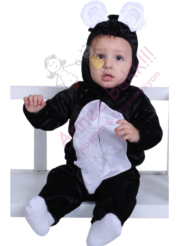 Bebek Panda Kostümü, Panda Bebek Kıyafeti, Kadife Kumaş Bebek Panda Kostümü