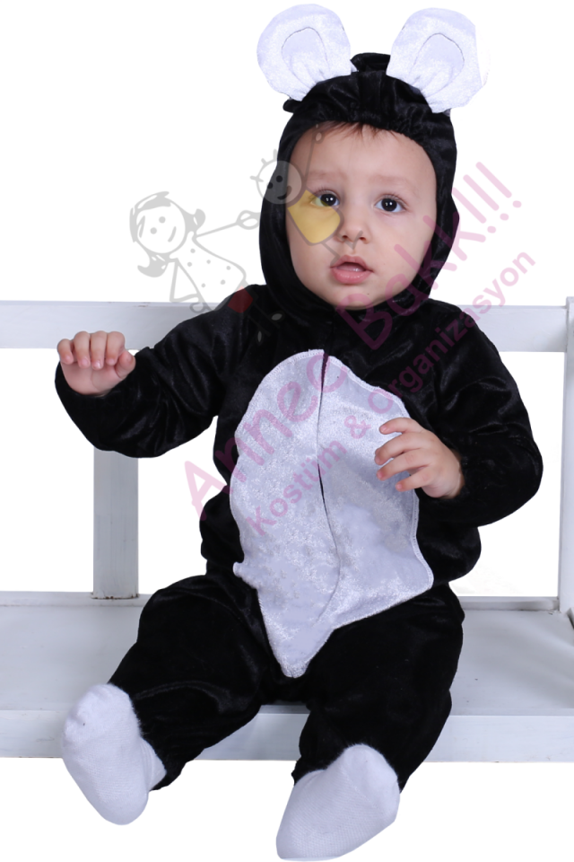 Bebek Panda Kostümü, Panda Bebek Kıyafeti, Kadife Kumaş Bebek Panda Kostümü