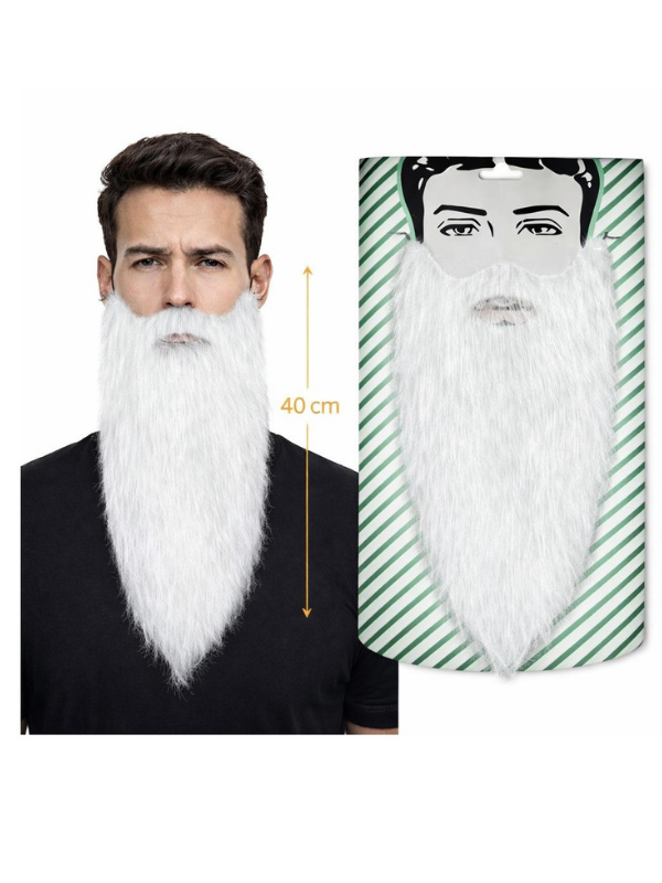 Beyaz Renk Lastikli Uzun Takma Sakal (40 cm)
