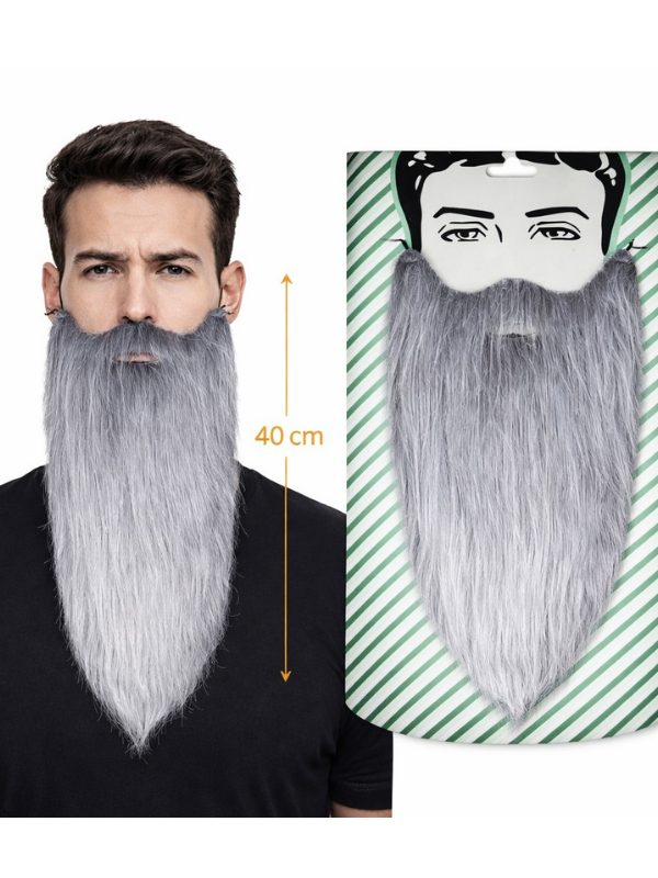 Gri Renk Lastikli Uzun Takma Sakal (40 cm)
