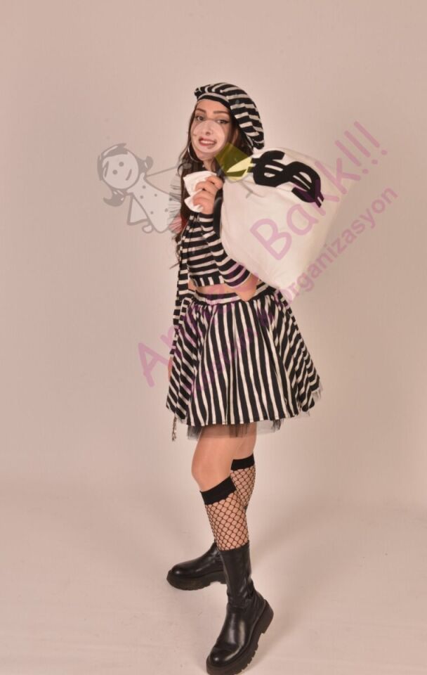 Yetişkin Mahkum Kadın Kostümü, Dalton Kadın Kostümü, Hırsız Kadın Kostümü