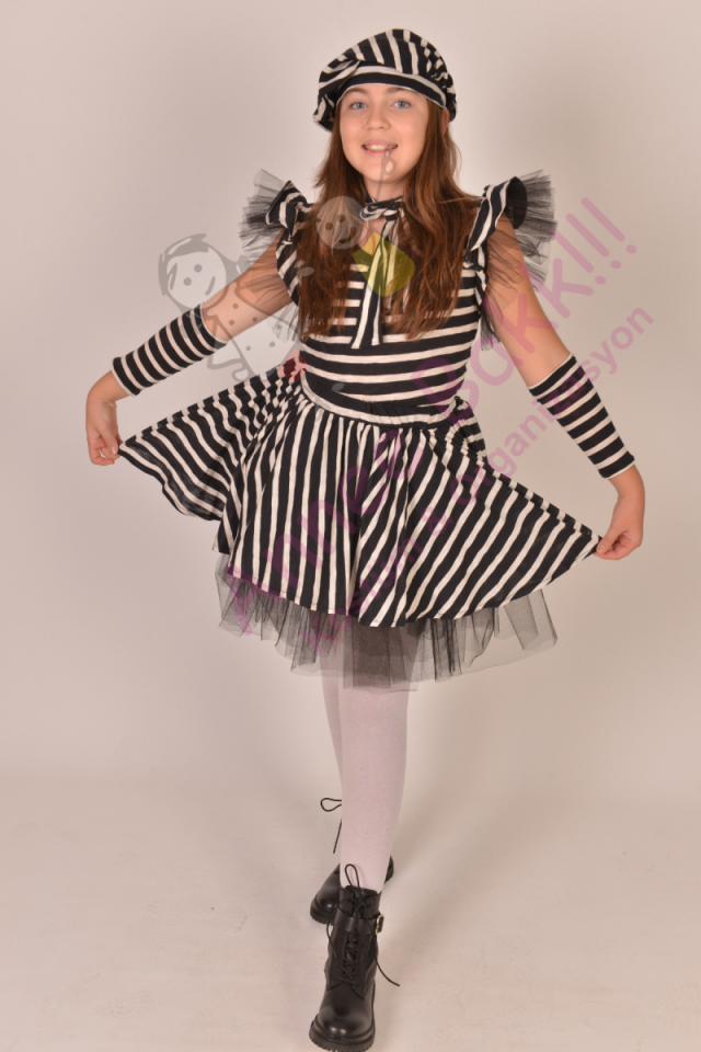 Dalton Çocuk Kostümü, Kız Çocuk Dalton Kıyafeti, Mahkum Kostümü