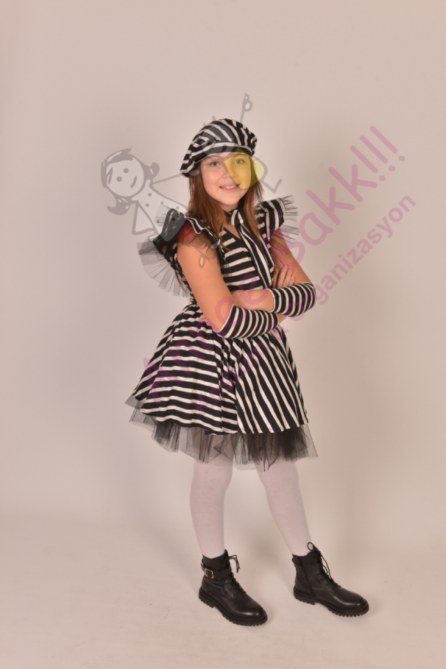 Dalton Çocuk Kostümü, Kız Çocuk Dalton Kıyafeti, Mahkum Kostümü, Hızlı Kargo