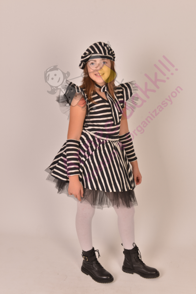 Dalton Çocuk Kostümü, Kız Çocuk Dalton Kıyafeti, Mahkum Kostümü