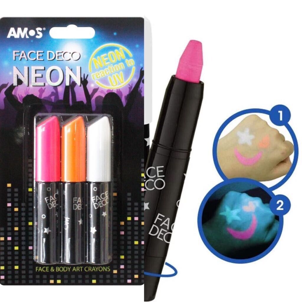Amos Face Deco Neon Gece Parlayan Yüz Boyası 3 Renk, Hızlı Kargo