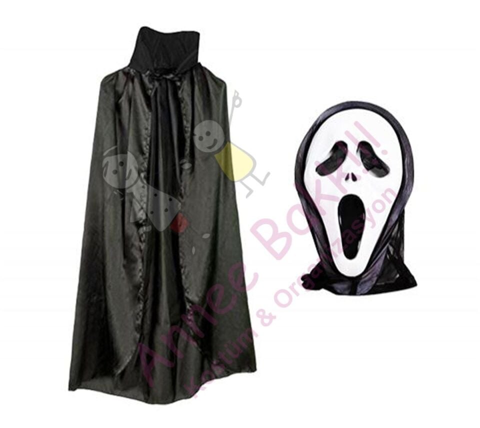 Scream Pelerin ve Maske Set, Cadılar Bayramı Çığlık Pelerin ve Maske Set