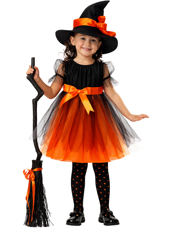 Halloween Çocuk Cadı Kostümü, Sevimli Cadı Kıyafeti, Cadılar Bayramı Kostümü