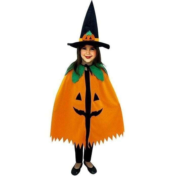 Cadılar Bayramı Bal Kabağı Pelerin ve Şapka Seti, Halloween Kostüm Aksesuarları