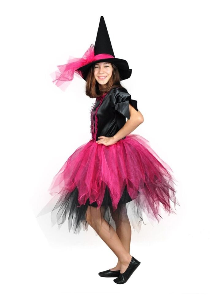 Pembe Renk Yetişkin Cadı Kostümü, Cadılar Bayramı Cadı Kıyafeti, Hızlı Kargo