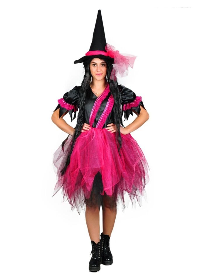 Pembe Renk Yetişkin Cadı Kostümü, Tüllü Cadı Kostümü
