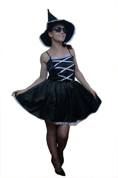 Beyaz Kurdelalı - Dantel Detay Cadı Kostümü, Yetişkin Kadın Cadı Kıyafeti