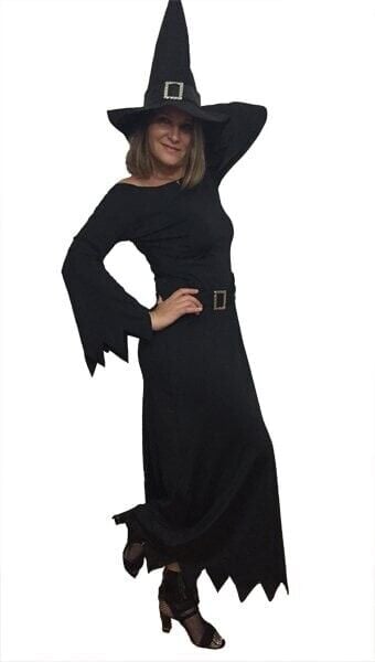 Uzun Model Siyah Cadı Kostümü, Cadılar Bayramı Yetişkin Cadı Kıyafeti