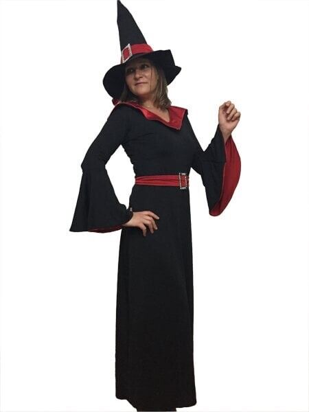Kırmızı Renk Uzun Model Cadı Kostümü, Uzun Cadı Kıyafeti