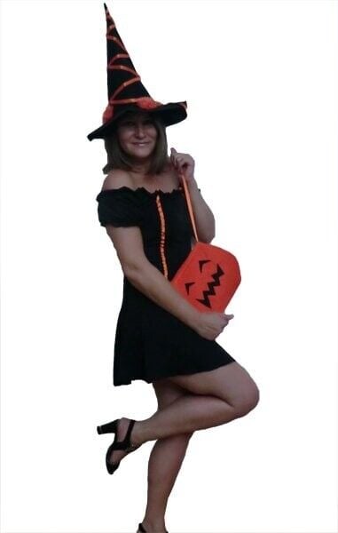 Turuncu Şeritli Cadı Kostümü, Cadılar Bayramı Cadı Kıyafeti, Hızlı Kargo