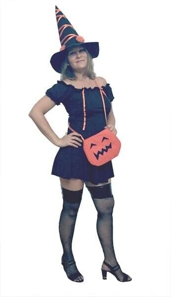 Turuncu Şeritli Cadı Kostümü, Cadılar Bayramı Cadı Kıyafeti, Hızlı Kargo