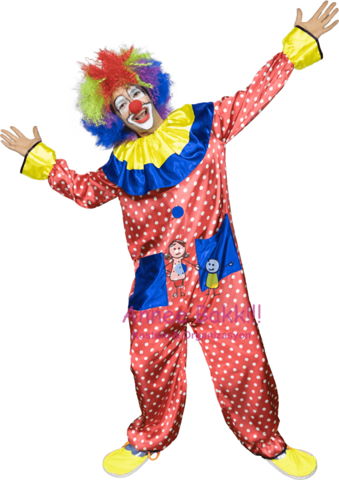 Puantiye Stil Palyaço Kostümü, Saten Kumaş Palyaço Kostümü, Yetişkinler İçin Palyaço Kıyafeti