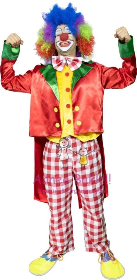 Ceketli Palyaço Kostümü, Lüx Ceket Palyaço Kıyafeti, Yetişkinler İçin Palyaço Kostümü