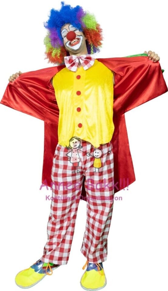 Ceketli Palyaço Kostümü, Lüx Ceket Palyaço Kıyafeti, Yetişkinler İçin Palyaço Kostümü