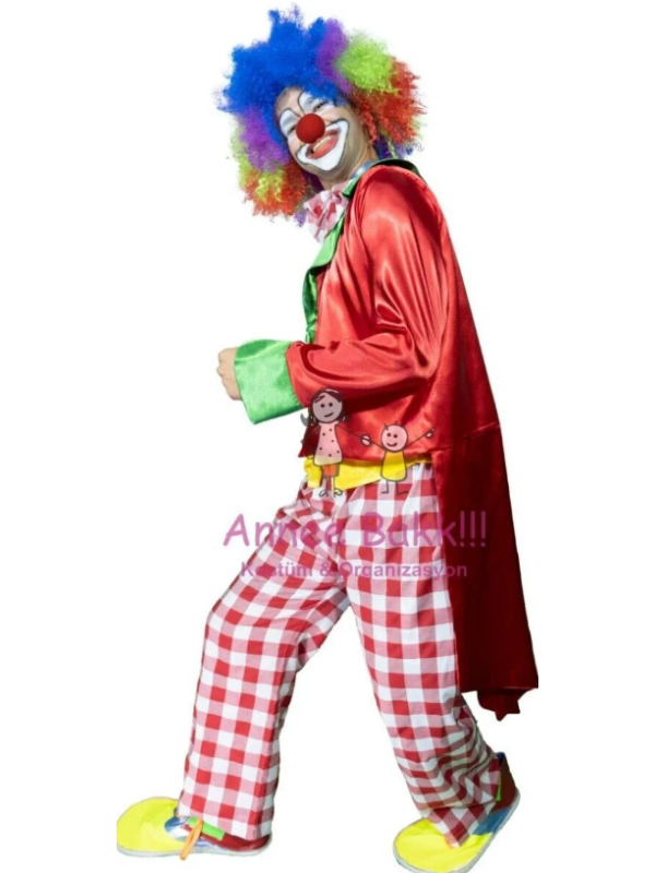Ceketli Palyaço Kostümü, Lüx Ceket Palyaço Kıyafeti, Yetişkinler İçin Palyaço Kostümü