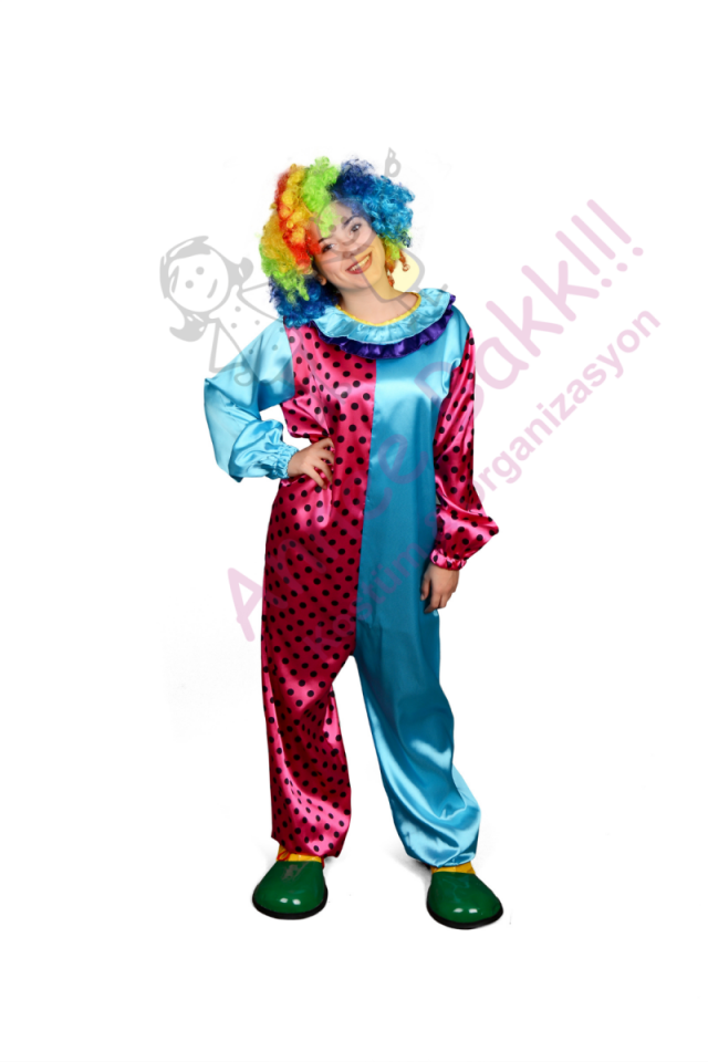 Puantiyeli Yetişkin Palyaço Tulumu, Bordo-Mavi Palyaço Kostümü, Hızlı Kargo