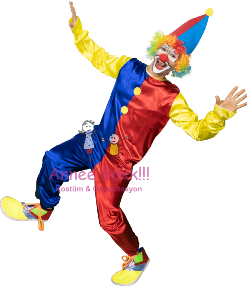 Kukuleta Şapkalı Palyaço Tulumu, Yetişkin Palyaço Kostümü, Hızlı Kargo