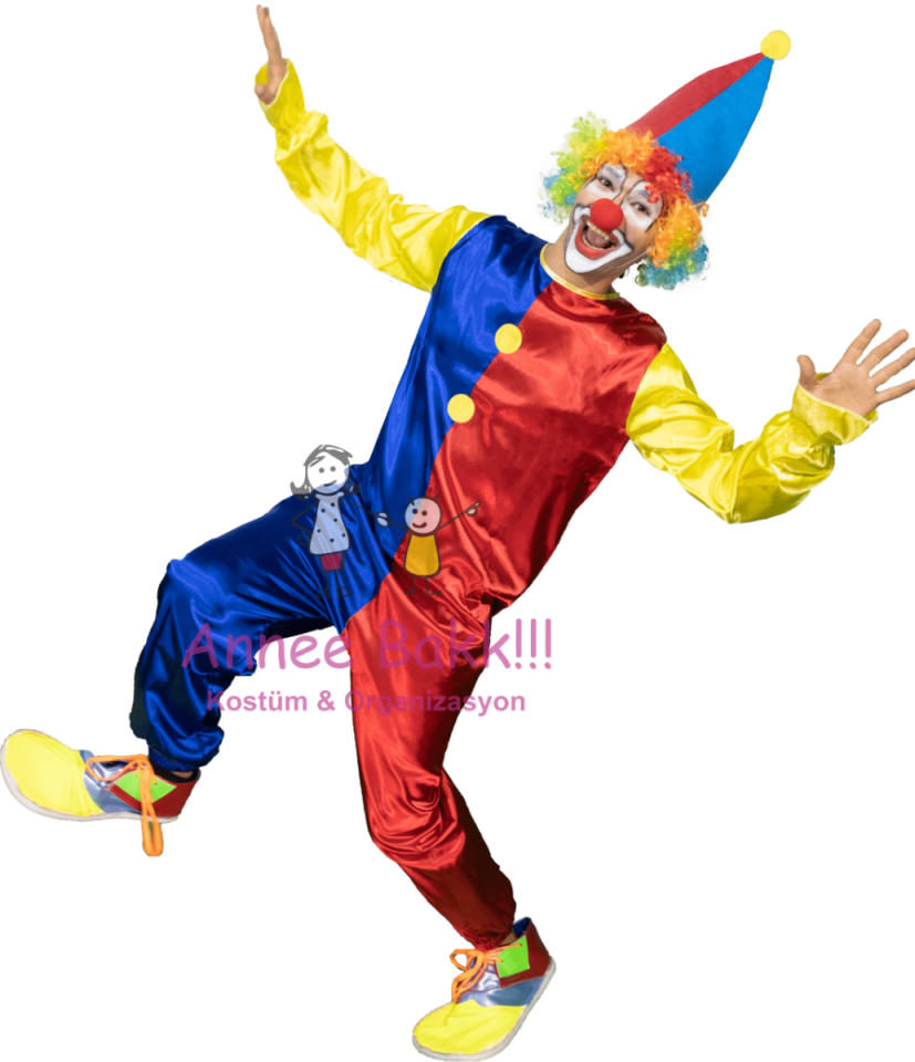 Kukuleta Şapkalı Palyaço Tulumu, Yetişkin Palyaço Kostümü