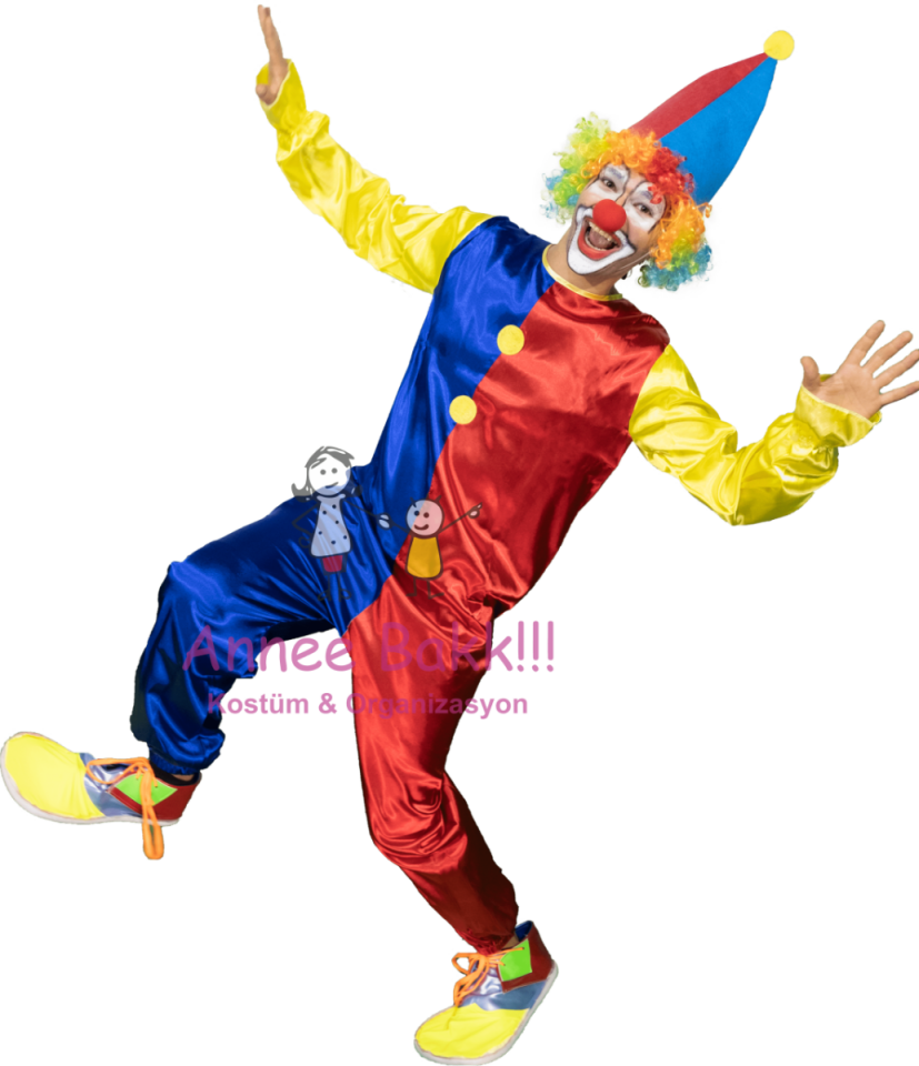 Kukuleta Şapkalı Palyaço Tulumu, Yetişkin Palyaço Kostümü