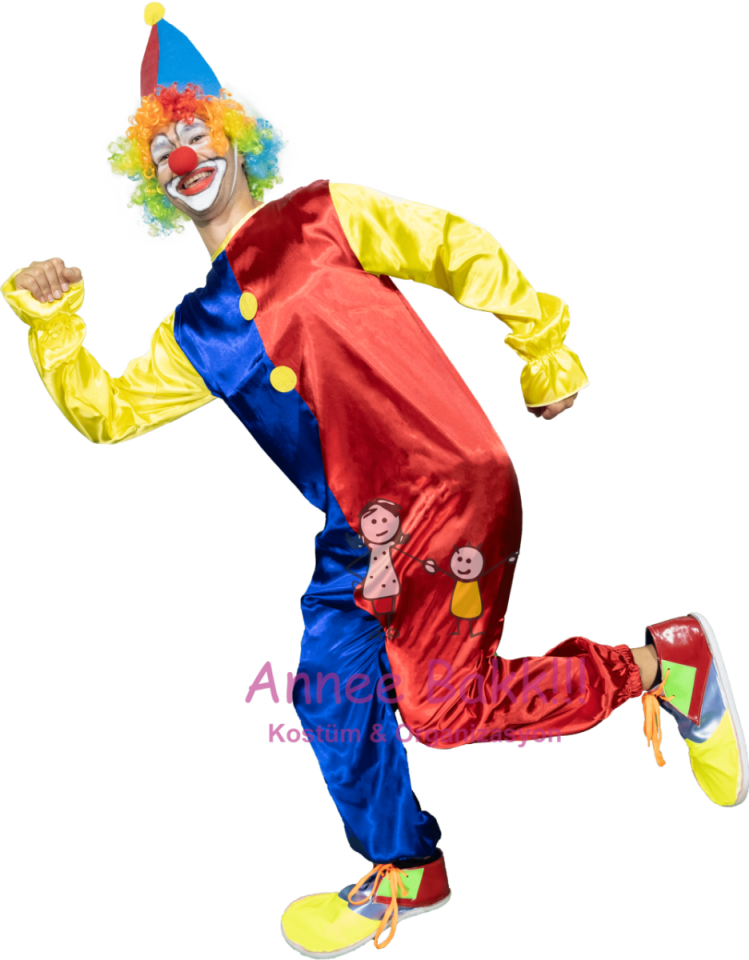 Kukuleta Şapkalı Palyaço Tulumu, Yetişkin Palyaço Kostümü, Hızlı Kargo