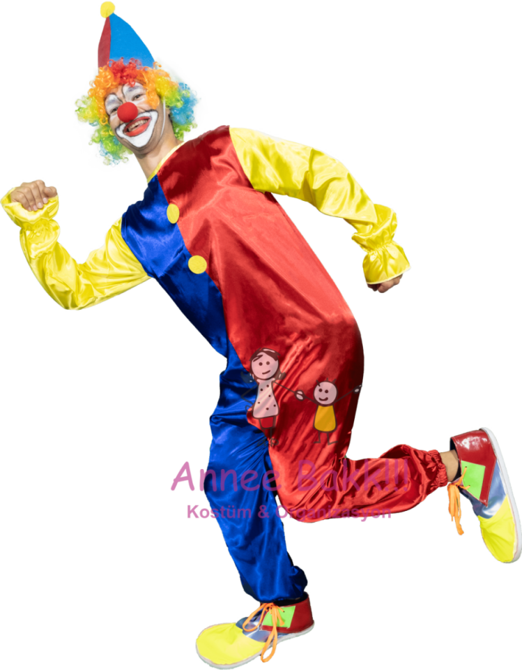 Kukuleta Şapkalı Palyaço Tulumu, Yetişkin Palyaço Kostümü