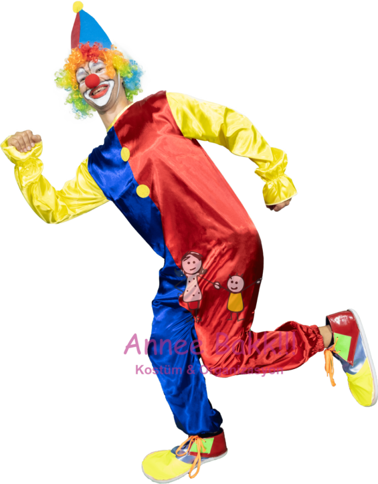 Kukuleta Şapkalı Palyaço Tulumu, Yetişkin Palyaço Kostümü
