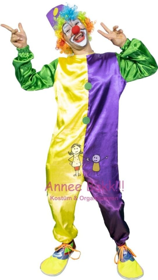 Kukuleta Şapkalı Palyaço Tulum, Yetişkin Palyaço Kostümü, Hızlı Kargo