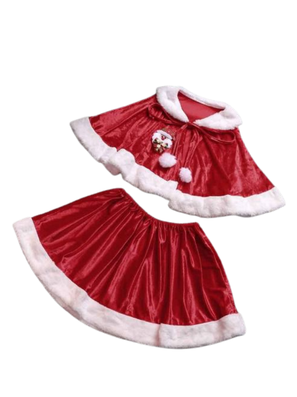 Çocuk Noel Anne Etek-Pelerin Set, Yeni Yıl Noel Anne Kostüm