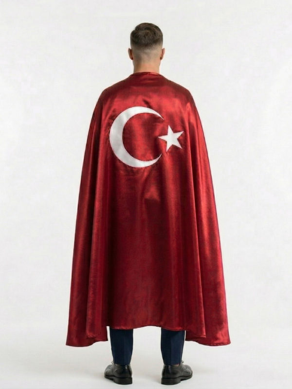 Yetişkin Unisex Ay Yıldızlı Saten Pelerin, Milli Maç & Milli Bayram Pelerin