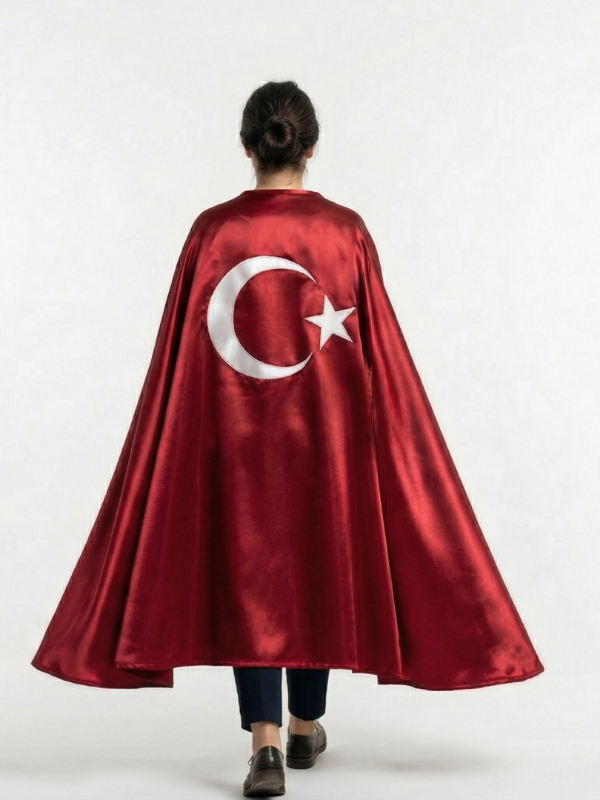 Yetişkin Unisex Ay Yıldızlı Saten Pelerin, Milli Maç & Milli Bayram Pelerin