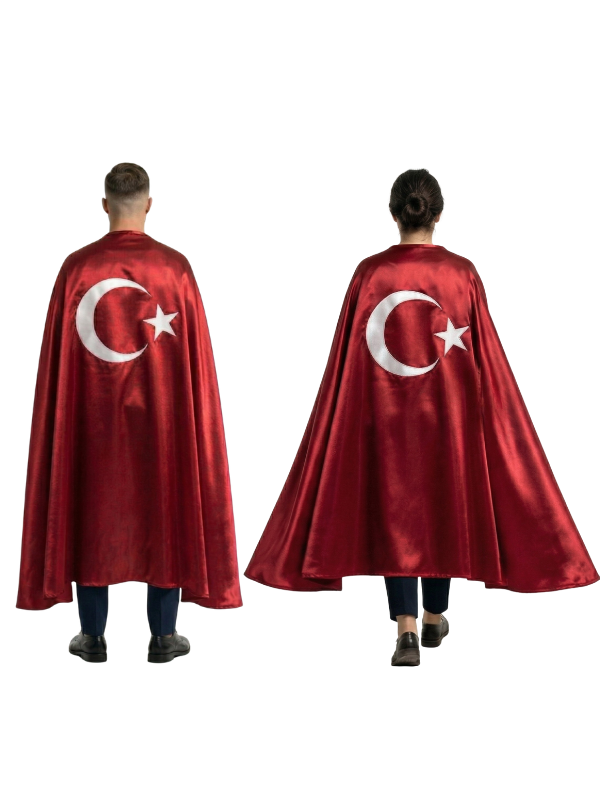 Yetişkin Unisex Ay Yıldızlı Saten Pelerin, Milli Maç & Milli Bayram Pelerin