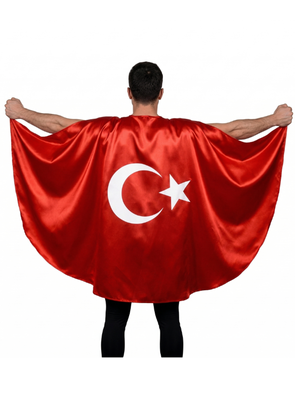 Yetişkin Unisex Ay Yıldızlı Saten Pelerin, Milli Bayram Pelerin