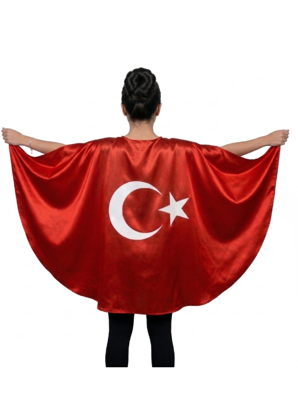 Yetişkin Unisex Ay Yıldızlı Saten Pelerin, Milli Maç & Milli Bayram Pelerin