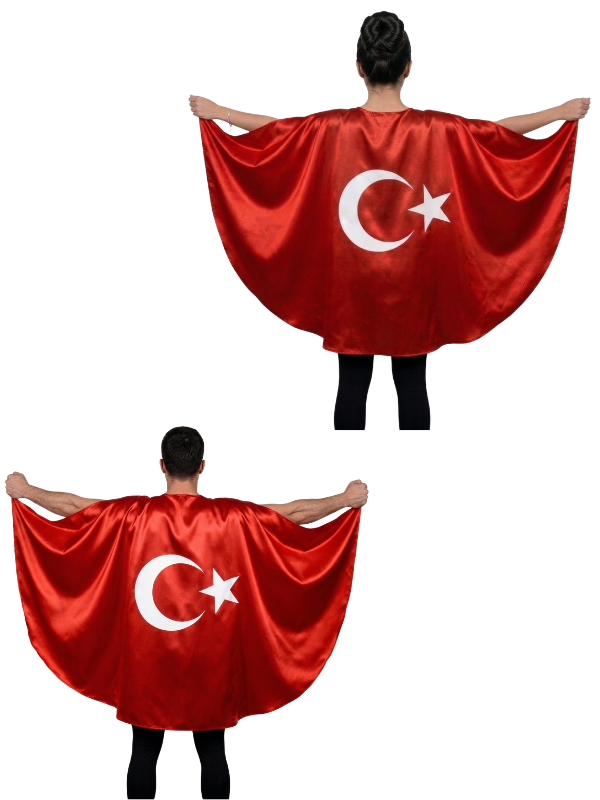 Yetişkin Unisex Ay Yıldızlı Saten Pelerin, Milli Maç & Milli Bayram Pelerin