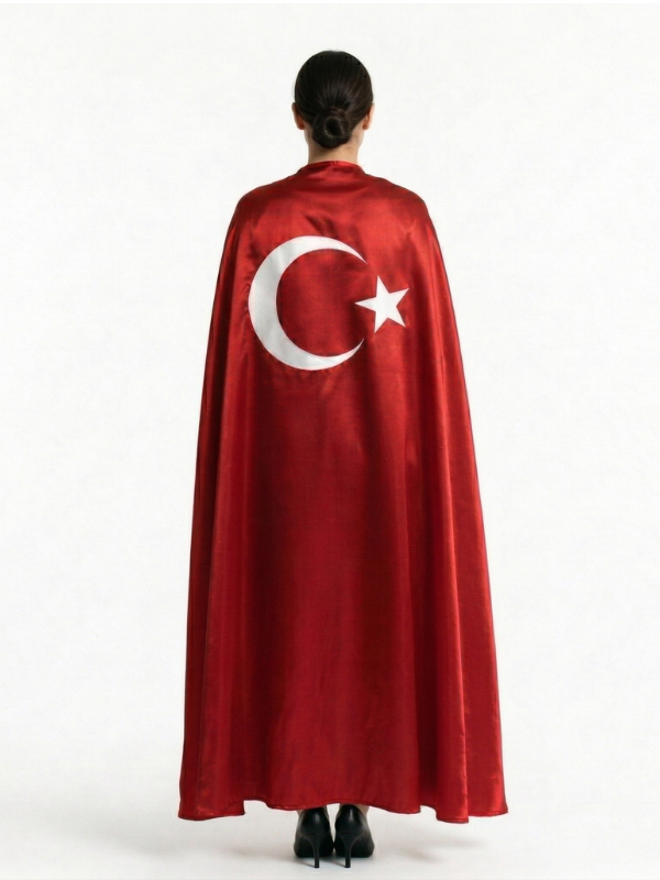 Yetişkin Unisex Ay Yıldızlı Saten Pelerin, Milli Bayram Yetişkin Pelerin