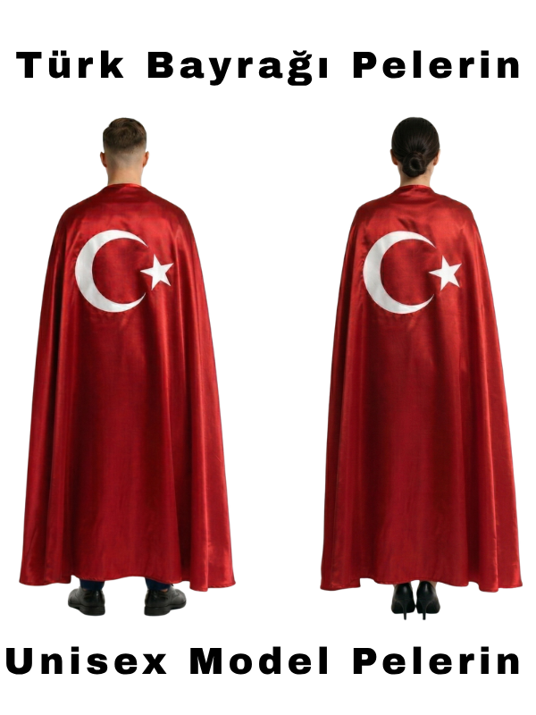 Yetişkin Unisex Ay Yıldızlı Saten Pelerin, Milli Maç & Milli Bayram Pelerin